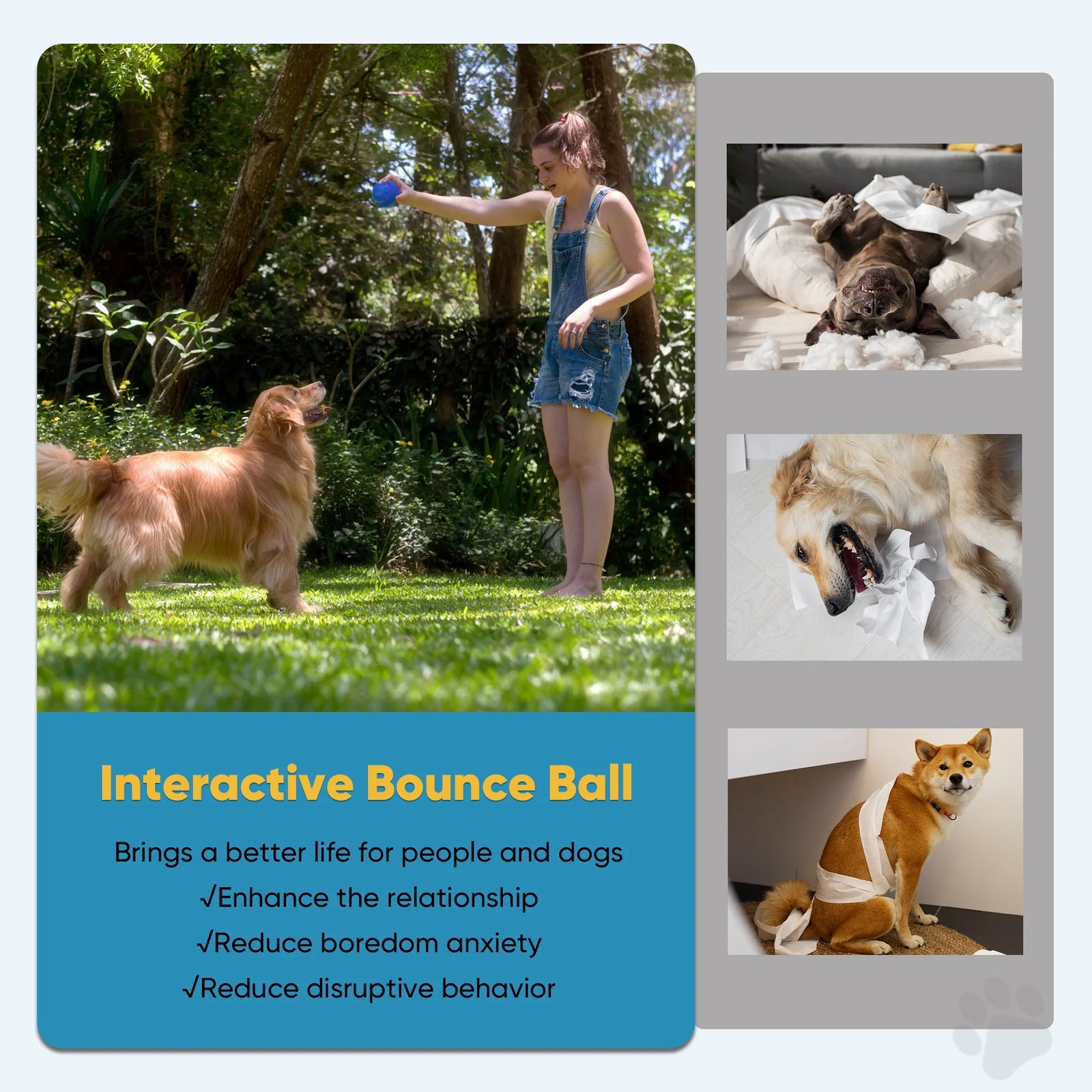 Pelota Interactiva De Juguete Para Perro, Pelota Activa Rodante Para Perros Con Luz LED Intermitente, Pelota De Juguetes Que Se Mueve Y Rebota Para Perros Medianos Y Grandes, Recargable Por USB, Azul
