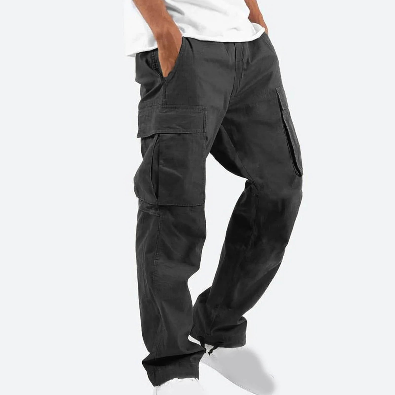 Pantalones Pantalones Largos Para Hombre Sólido 2025 Casual Múltiples Bolsillos Al Aire Libre Tipo Recto Pantalones De Fitness Pantalones Cargo Pantalones Gris