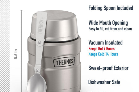 Stainless King 16 Ounce Food Jar with Folding Spoon, Stainless Steel, 16 Oz