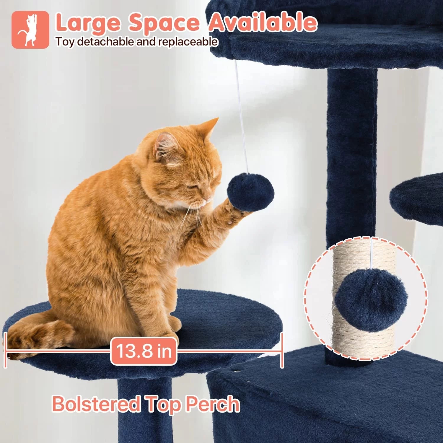 Torre De Juego Cat Tree De 54 in Con Doble Condominio, Poste Rascador Y Percha Para Interiores, Azul Marino