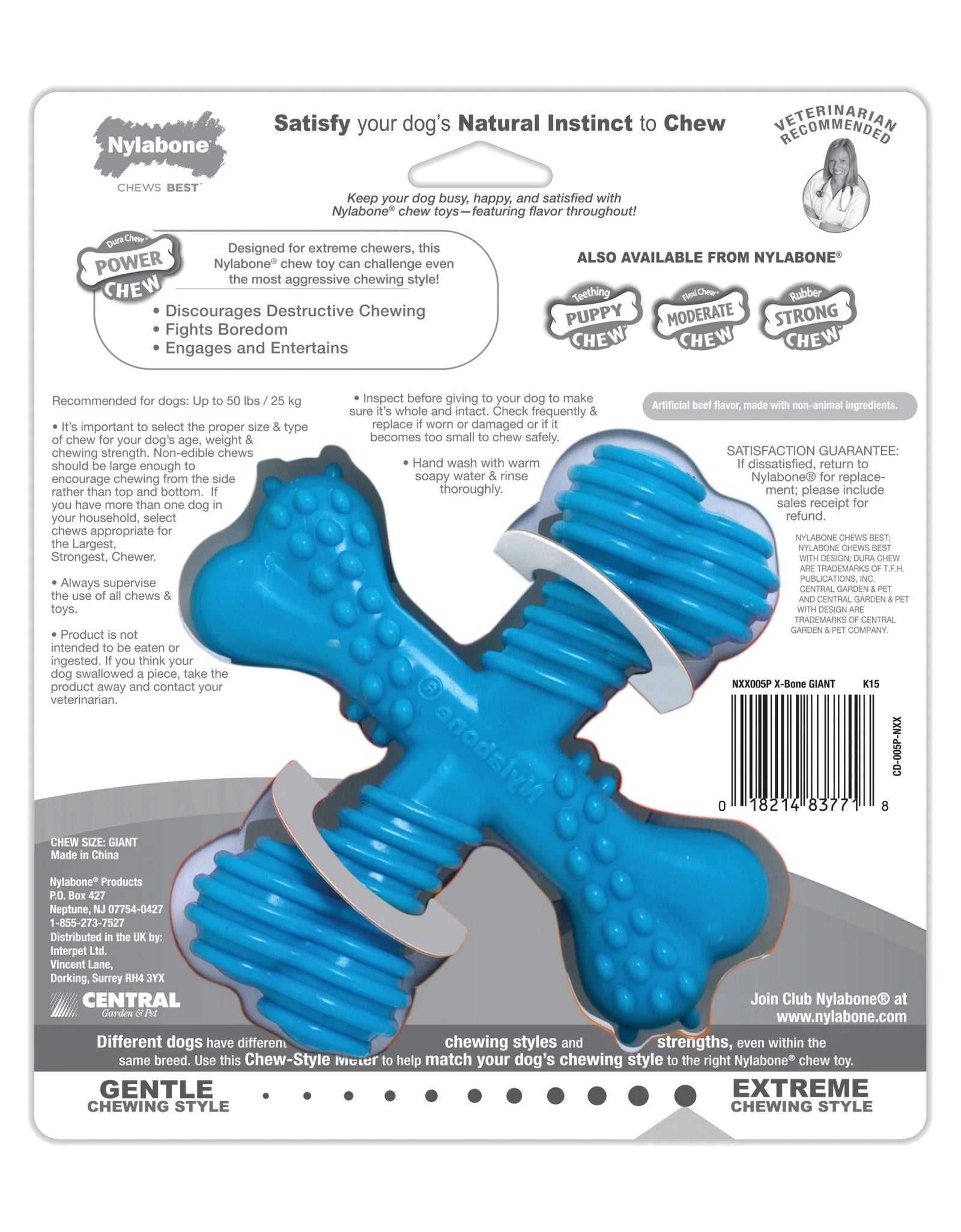 Power Chew Comfort Hold X Bone Dog Toy, Dog Chew Toy, Beef Flavor, Large, 1 Count