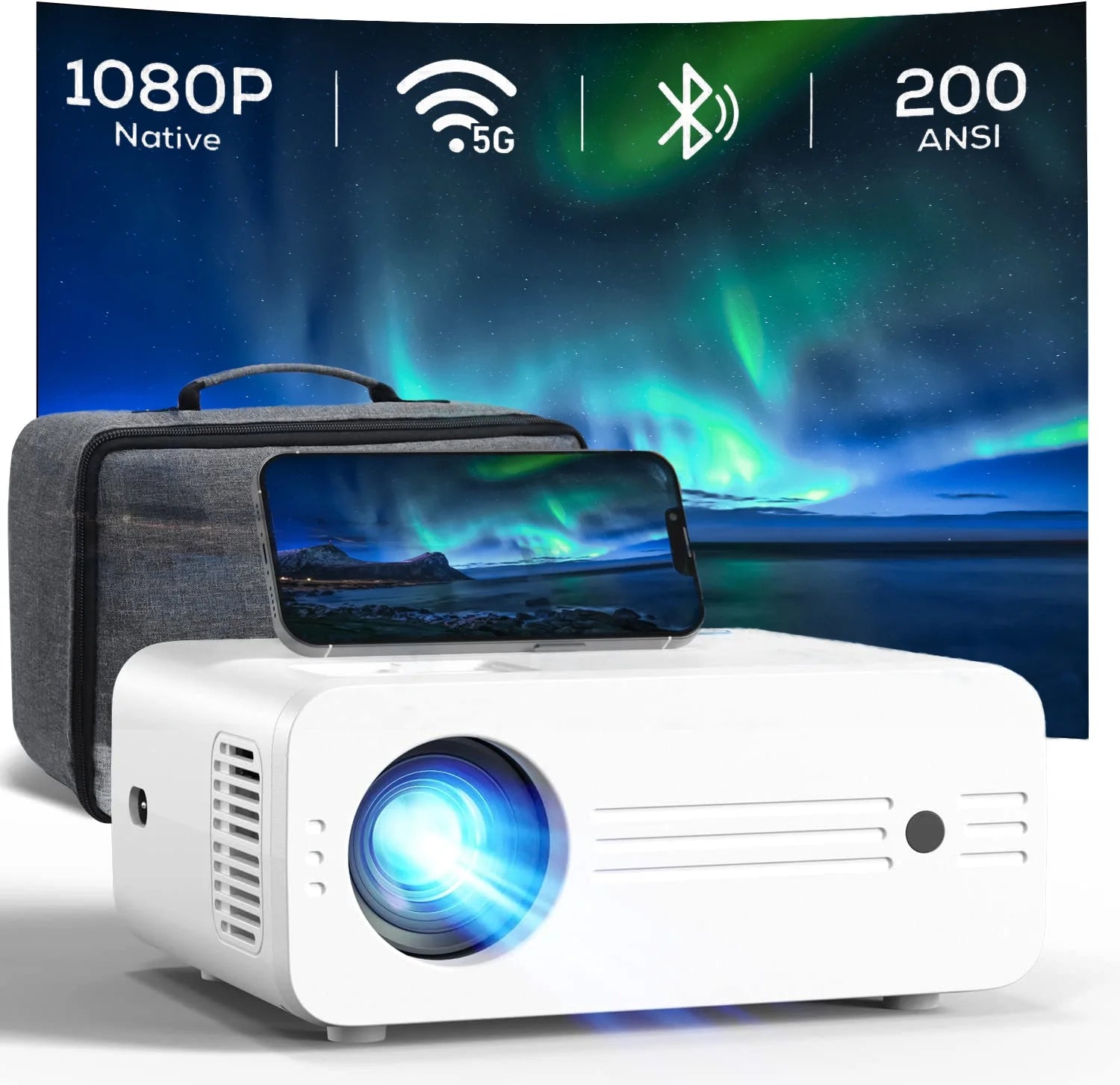 Proyectores 4K Con Wifi Y Bluetooth, Proyección Nativa 1080P, 9000 Lúmenes, Con Bolsa De Transporte