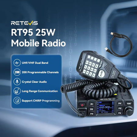 RT95 Mobile Ham Radio Two-Way Car Radio VHF UHF Dual Band Mobile Radio Station Transceiver Base Station for Camping