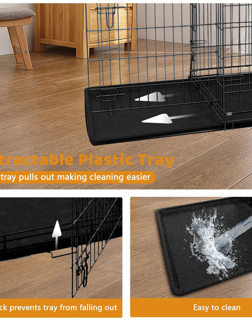 Load image into Gallery viewer, 42 Inch Jaula Para Perro, Jaulas Y Perreras Plegables Grandes Para Perros Grandes Con Asa, Jaula Para Perro De Alambre Metálico De Doble Puerta Para Exteriores Con Bandeja De Plástico Para Perros Medianos, Negro
