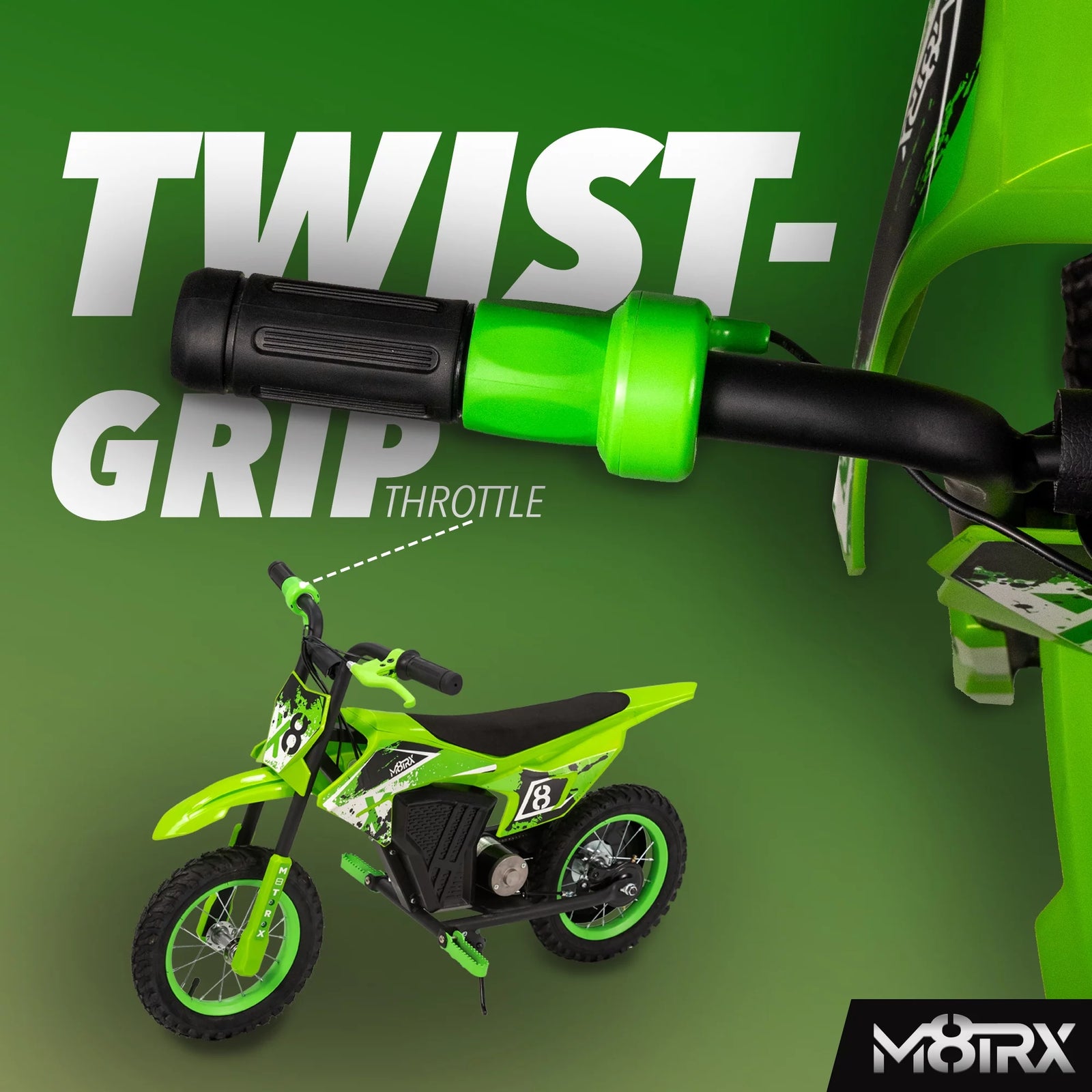 M8TRX Moto De Cross Eléctrica Para Niños Mini Verde De 12V, Motocicleta De Juguete a Batería, Para Niños De 5 Años En Adelante
