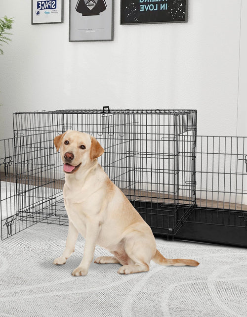 Load image into Gallery viewer, 42 Inch Jaula Para Perro, Jaulas Y Perreras Plegables Grandes Para Perros Grandes Con Asa, Jaula Para Perro De Alambre Metálico De Doble Puerta Para Exteriores Con Bandeja De Plástico Para Perros Medianos, Negro
