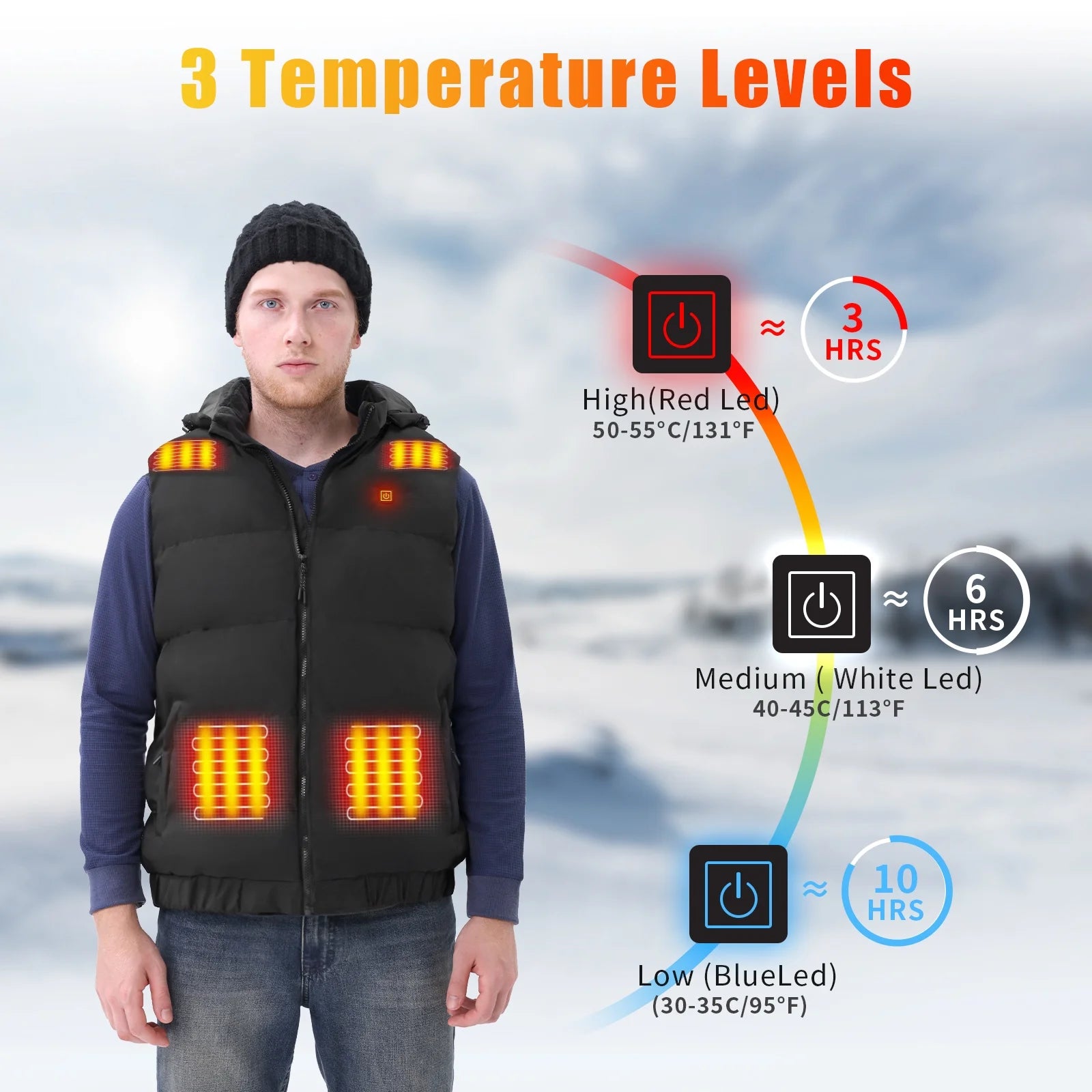 Heated Vest Para Hombre Y Mujeres Con Paquete De Batería De 10000Mah, Capucha Calefactable Desmontable Ropa Calefactable, Chaqueta Eléctricamente Calefactada Con 3 Niveles De Temperatura, Talla XL
