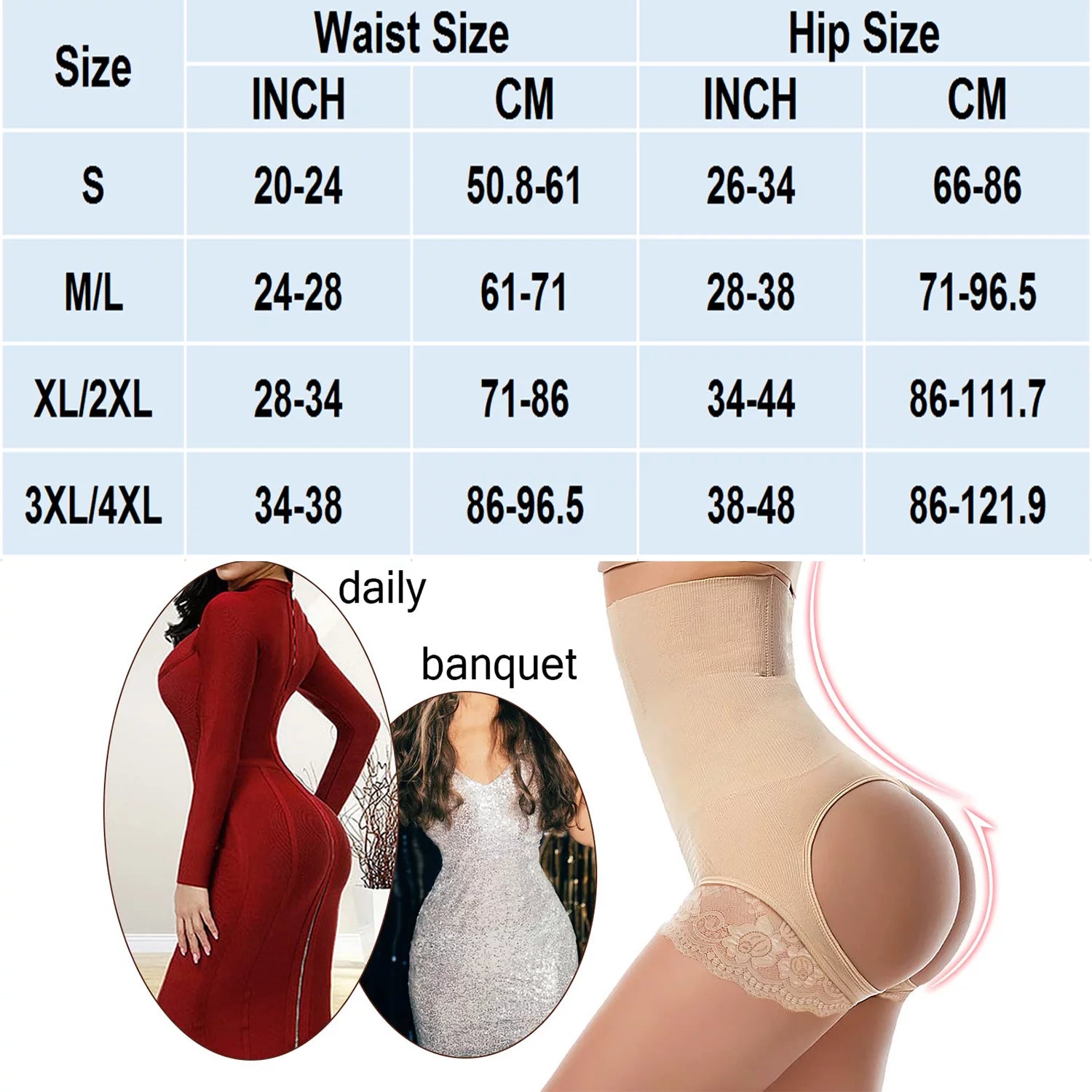 Faja Levantadora De Glúteos Para Mujer, Bragas Levantadoras De Abdomen, Faja Levantadora De Glúteos, Moldeador De Cintura Con Levantamiento De Glúteos Más Grande