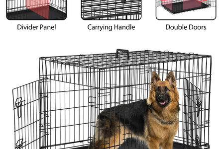 42 Inch Jaula Para Perro, Jaulas Y Perreras Plegables Grandes Para Perros Grandes Con Asa, Jaula Para Perro De Alambre Metálico De Doble Puerta Para Exteriores Con Bandeja De Plástico Para Perros Medianos, Negro