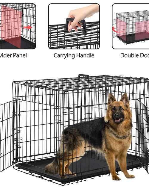 Load image into Gallery viewer, 42 Inch Jaula Para Perro, Jaulas Y Perreras Plegables Grandes Para Perros Grandes Con Asa, Jaula Para Perro De Alambre Metálico De Doble Puerta Para Exteriores Con Bandeja De Plástico Para Perros Medianos, Negro
