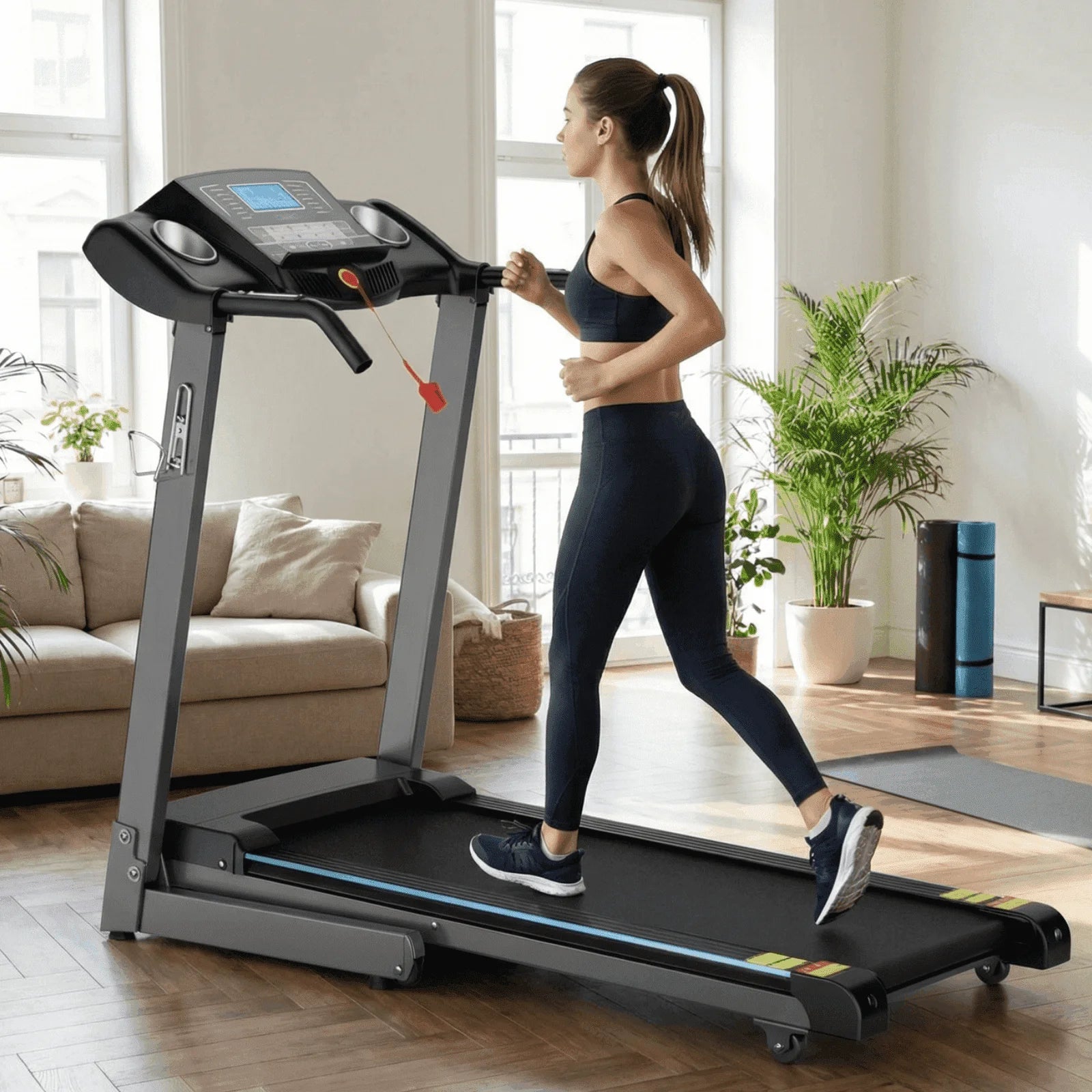 Treadmill 2.5HP Eléctrica Con 12 Niveles Auto Incline Plegable Treadmill Con Monitor LCD 220Lbs 8.5 Mph Rango De Velocidad Para Gimnasio En Casa Ejercicio Fitness